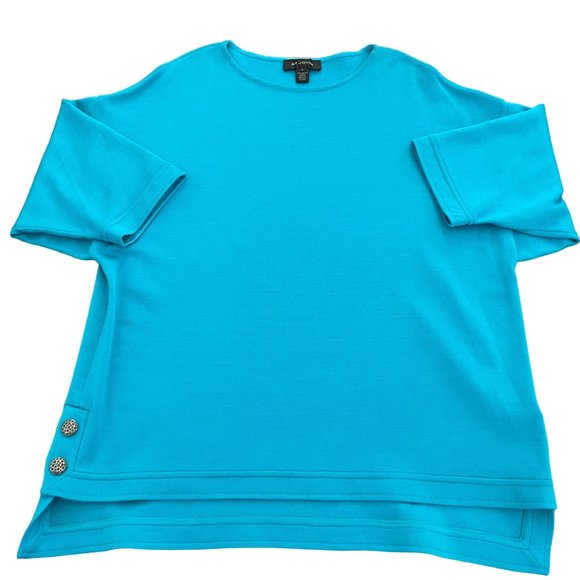 St. John Tops - St. John Teal Knitted Top Wool Blend Button Detail, Size S